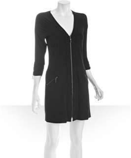 Laundry by Shelli Segal black stretch v neck zip front dress