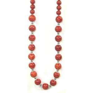  12mm Red Coral and Sterling Silver Necklace 18 Inch: Home 