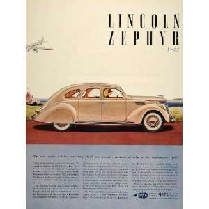  1936 Ad Vintage Tan Lincoln Zephyr V 12 Automobile Car 