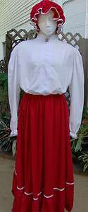 New 3 Pc Mrs. Santa Costume w Victorian Blouse,Long Adj Skirt & Mop 