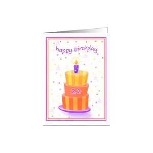  22 Years Old Happy Birthday Stacked Cake Lit Candle Card 