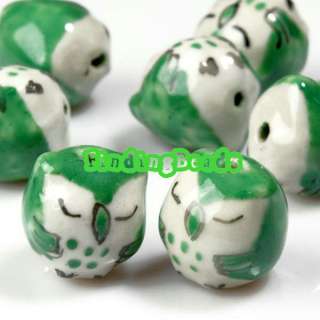 10 Pcs Green Porcelain Owl Beads 15mm PB0008  