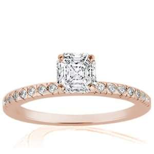 85 Ct Asscher Cut Petite Diamond Engagement Ring Pave Set VS1 CUT 