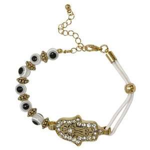    Gold and White Hasma and Evil Eye Bracelet Fashion Jewelry Jewelry