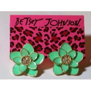 BETSEY JOHNSON Green Enamel & Crystal Flower Earrings