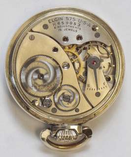 Elgin 575 Gold Filled Pocket Watch Open Face Runs Great 15 Jewel Size 
