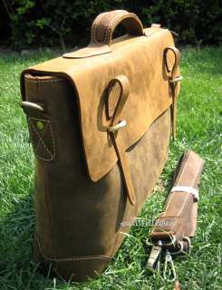 New Mens Vintage Cowhide Leather Briefcases Shoulder Bag Laptop 