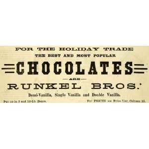  1889 Ad Chocolate Runkel Brothers Vanilla Holiday Candy 