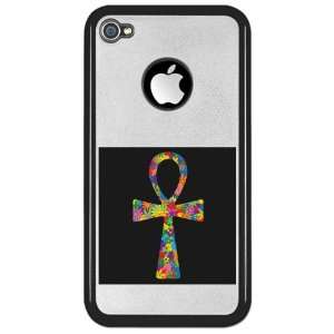  iPhone 4 Clear Case Black Ankh Flowers 60s Colors 