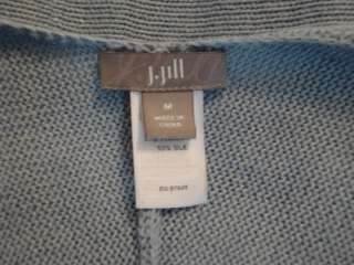 Jill M Light Blue V Neck One Button Cardigan Sweater Knit Top Cotton 