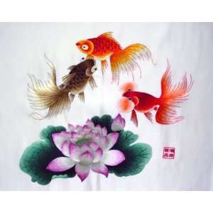 Chinese Silk Embroidery Wall Hanging Gold Fish Everything 