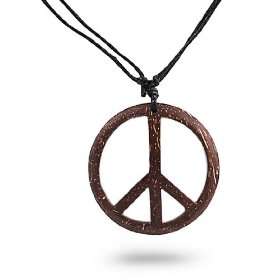 : Adjustable Black Cord Necklace with Brown Wood Peace Pendant   Cord 