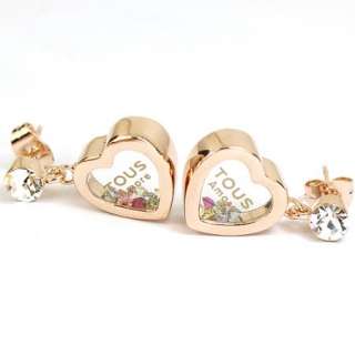   gold GP Swarovski Crystal heart love Dangle drop earring a1302  