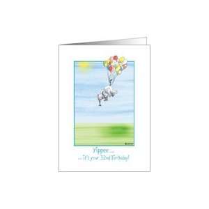   32nd Birthday, cute Elephant flying with balloons Card Toys & Games