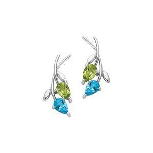    Peridot and Blue Topaz Fashion Earrings in 10K White Gold Jewelry