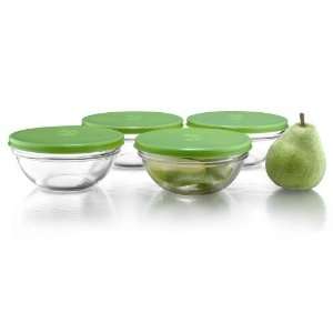   Stackable Bowls with Green Lids 5.5 dia. 4/set