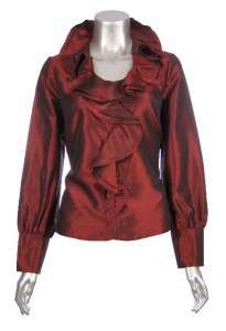   100% Silk Red Black Purple Ivory Beige Ruffle Shirt Blouse  