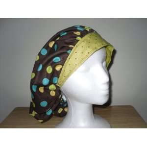   Scrub Cap, Adjustable, Brown with Green Circles & Band: Everything