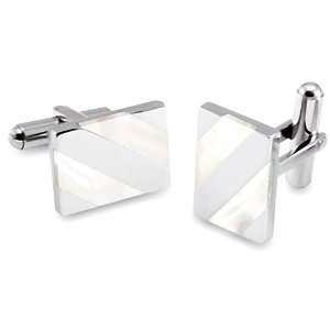  Stainless Steel Cufflinks with White Mother of Pearl Shell 