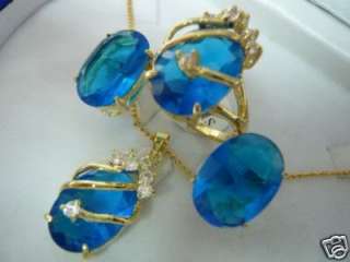 Charming Blue jade pendant necklace earring ring sets  