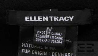 Ellen Tracy Black Wool & Brown Mink Fur Trimmed Belted Coat  