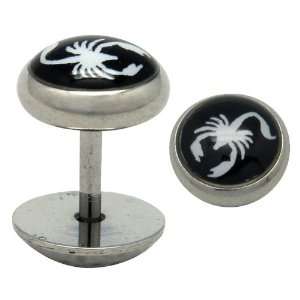 : Surgical Steel Fake Plug with pictures   ONE PAIR   Scorpion Design 