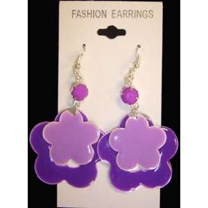  Beautiful Layered, Metal Purple Flower Earrings 