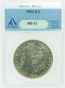 1883 S MS62 ANACS $1 ONE SILVER MORGAN DOLLAR US COIN  
