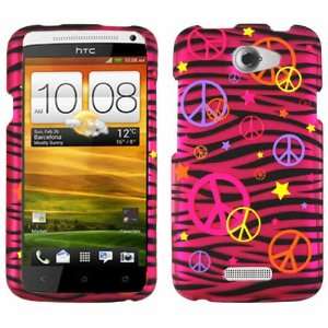 HTC One X Black and Pink Zebra with Colorful Peace Sign Symbols Stars 