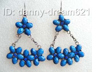 Beautiful 30mm blue flower lapis lazuli earrings 925s  