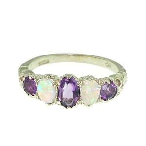 Sterling Silver Ladies Amethyst and Opal Ring Jewelry