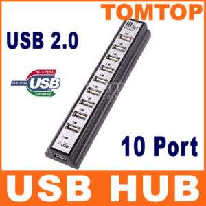 10 Ports 480MBps USB 2.0 HUB W/Power Adapter Laptop MAC  