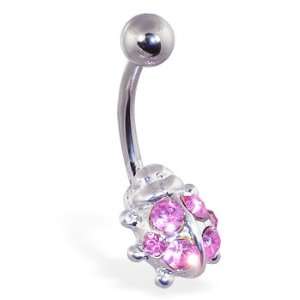  Pink jeweled ladybug belly ring: Jewelry