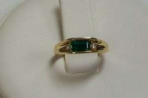 14K Yellow Gold Emerald Cut Emerald and Diamond Ring  
