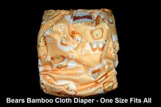   Cloth Diaper/Nappy Organic+2 Inserts (Hip Snap) BEARS PRINT  