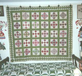 NINE PATCH w FLYING GEESE Quilt 68 x 82, c.1880s, PA  