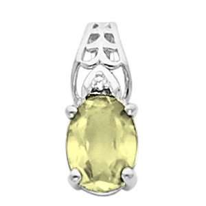  14K White Gold Lemon Quartz and Diamond Pendant: Jewelry