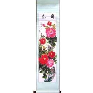  Red Peony Flower Scroll Picture