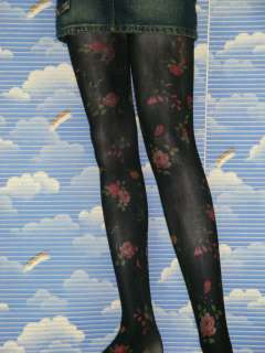 New Floral Black Opaque Tights Pantyhose f250  