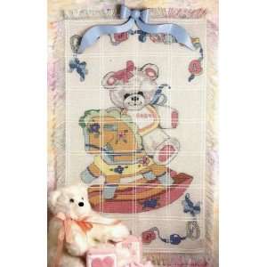  Bear On Rocking Horse Baby Afghan Counted Cross Stitch Kit 