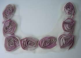   Roses Tulle Applique Square Neckline Collar Motif Beige Pink  