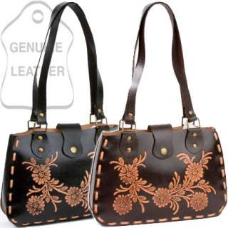 Genuine leather western shoulder bag with 2 tone floral embossed 