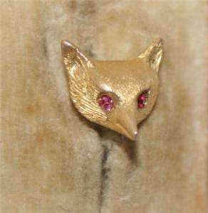 VICTORIAN 15CT GOLD RUBY EYED FOX HEAD STICK PIN boxed  