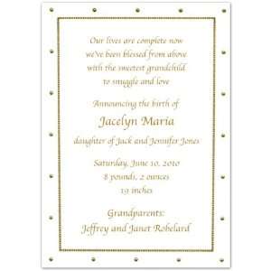  Gold Foil Dotted Border Birth Announcements   Set of 20 