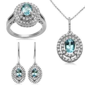   Sapphire Accents Ring, Pendant Necklace and Earrings Diamond Box Set