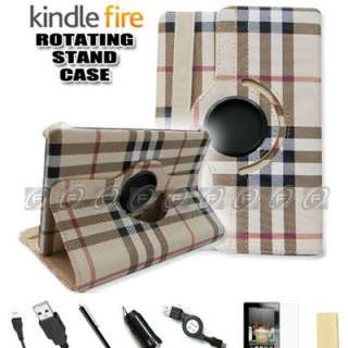 Stylish Kindle Fire PU Leather Case Cover/Car Charger/USB Cable/Stylus 