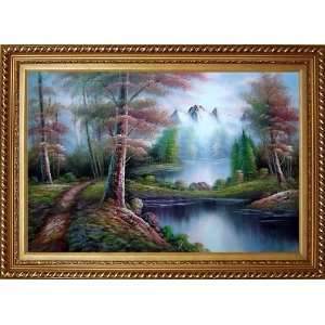 Mountain Area Colorful Autumn Scenery Oil Painting, with Exquisite 