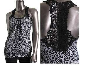 Women/Junior Leopard Print Lace back fashion Tank Top S/M/L  