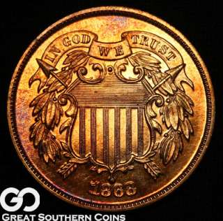 1868 Two Cent Piece PROOF SUPERB GEM PF ** FIERY RED SURFACES 