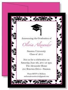 Pink Damask Graduation Party Invitations Any Color  